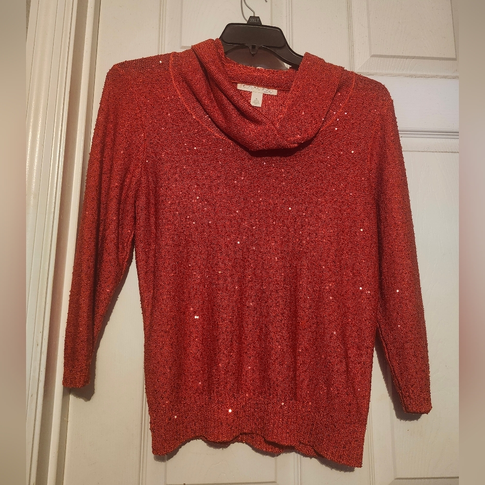Sparkling Red Cowl Neck Sweater
